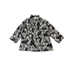 Cathy Daniels Black White Butterfly Blouse – Size L – Textured Button-Up Shirt
